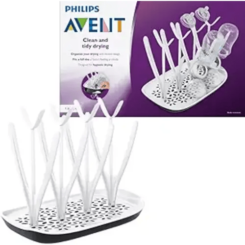 Philips Avent Baby Bottle Drying Rack, White | Fits 8 Bottles, Nipples & Accessories, Flexible Adjustable Design, Detachable Drip Tray, Dishwasher Safe, Compact, SCF149/00