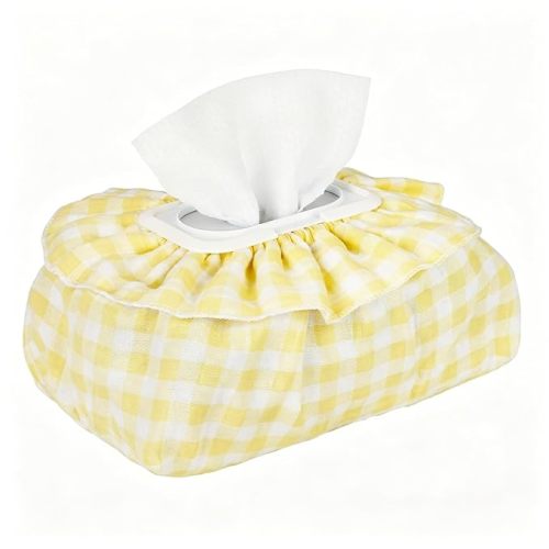 Baby Wipes Cover – Muslin Cotton Wipes Dispenser, Universal Size Fits All Wipes & Tissues, Diaper Pouch for Nursery, Living Room & Diaper Station (Yellow)