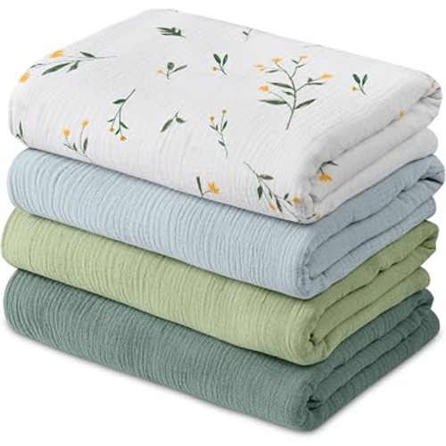 GLLQUEN BABY Muslin Swaddle Blankets for Newborns, Large 40''x38'', 4-Pack