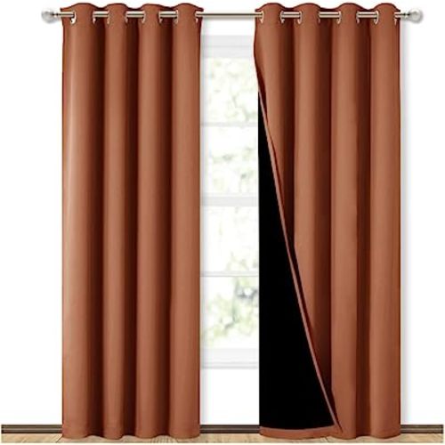 NICETOWN Burnt Orange 100% Blackout Window Curtain Panels, Heat and Cold Blocking Drapes with Black Liner for Nursery, 84 inches Thermal Insulated Draperies (2 Pieces, 52 inches Wide Each Panel)