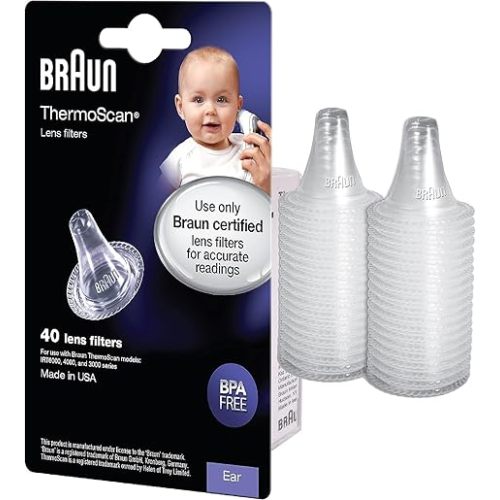 Braun ThermoScan Lens Filters for Ear Thermometer, Baby Thermometer Ear Covers, Disposable Probe Covers, Clear, 40 Count