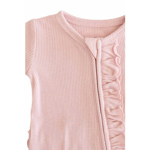 Embroidered Bamboo Waffle Zipper Ruffle Footie | Lotus