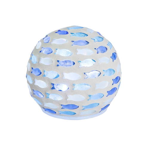 Beachcombers LED Small Mosaic Fish Ball Figurine, 4.1-Inch, Glass, Blue