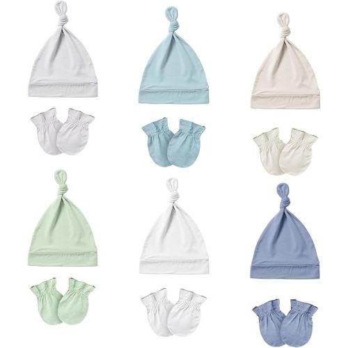 PurComfy Baby Hats and Mittens Set, Bamboo Viscose Cap and Mittens 12 Pieces, 0-6 Months Infant Newborn