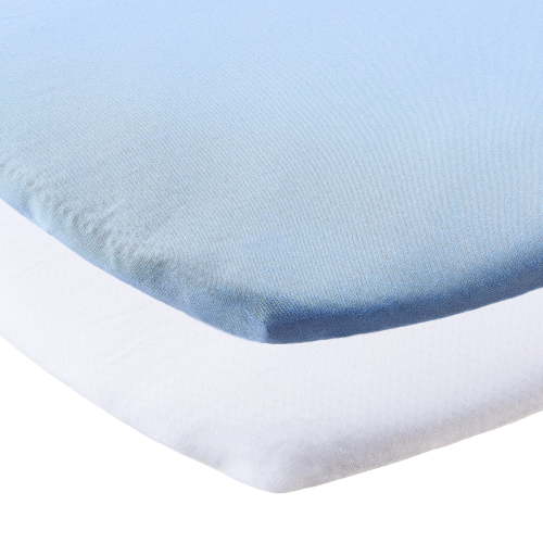 Parent's Choice 180 Thread Count White and Blue Cotton Fitted Bassinet Sheets, 2 Pack