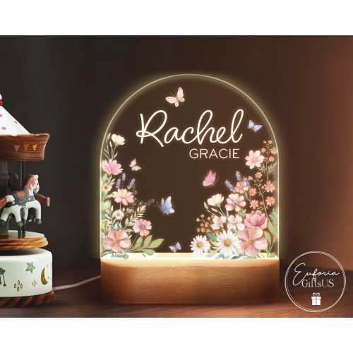 Custom Floral Night Light for Baby, Custom Name Lamp for Kids Room Decor Nursery, Birthday Gift for Baby Girl, Baby Shower Gift, Acrylic Led