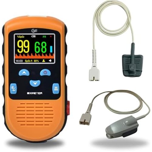 CMI Health Oxímetro de pulso recargable – Sensor de dedo para adultos para monitoreo continuo y control de puntos – Alarma ajustable para frecuencia de pulso y niveles de SpO2 – Funda de transporte,