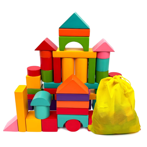 100 Pack Wooden Colorful Building Blocks