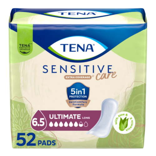 TENA Sensitive Care Extra Coverage Ultimate Incontinence Long Pads, Postpartum, 52ct