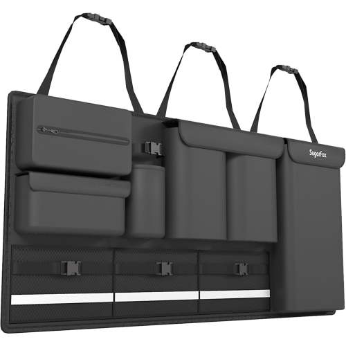 Backseat Hanging Trunk Organizer for SUVs, Cars, Trucks & MPVs | Multi-Pocket Storage with Anti-Slip Straps Space-Saving Auto Accessory Gift Drivers Black, 37.8" x 18.1" - K230
