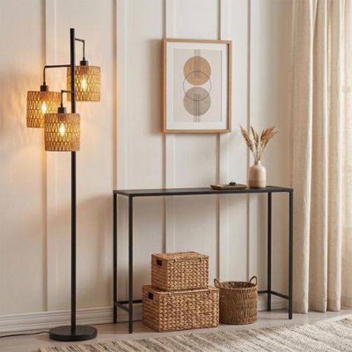 Maxax 65" Boho Rattan Floor Lamp for Living Room, 3 Lights Farmhouse Tree Standing Lamp for Bedroom