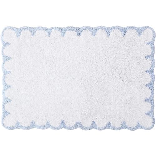 Peri Home Scalloped Bath Rug 20" x 30" White with Blue 1-Piece