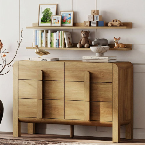 Ebern Designs 6 Drawer Baby Dresser For Bedroom, Double Chest Of Drawers For Kids, Mid Century Modern Wooden Closet Storage Organizer For Nursery, Living Room, Hallway & Reviews | Wayfair