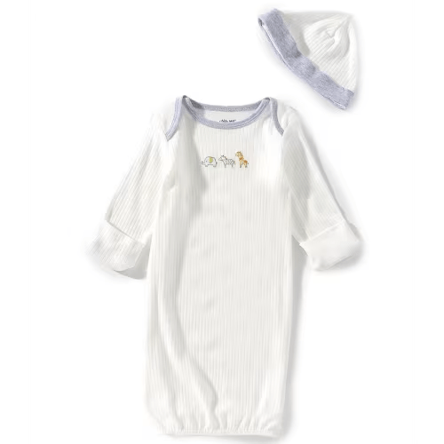 Little Me Baby Cotton Safari Gown & Hat Set