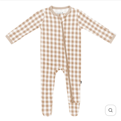 Kyte Baby - Zippered Footie, Gingham Bisque, 0-3 months