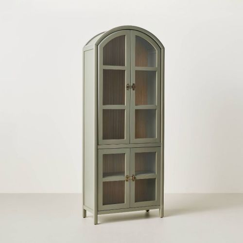 Grooved Wooden with Glass 4-Door Arch Cabinet - Sage Green - Hearth & Hand™ with Magnolia