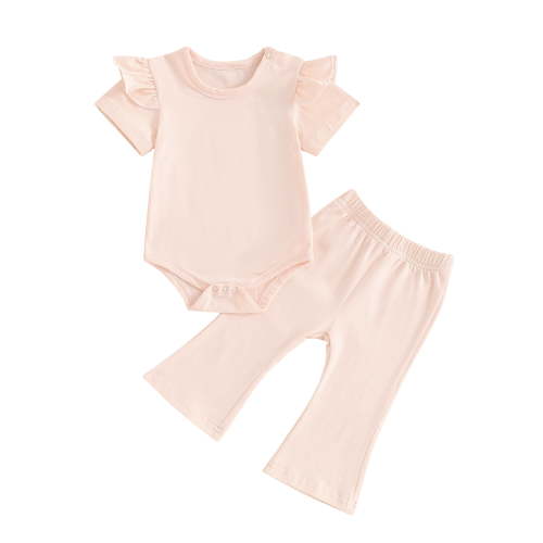 Bagilaanoe 2pcs Newborn Baby Girl Pants Set Short Sleeve Romper Tops + Flare Trousers 3M 6M 12M 18M Infant Casual Clothes
