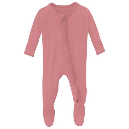Muffin Ruffle Footie with 2 Way Zipper in Desert Rose