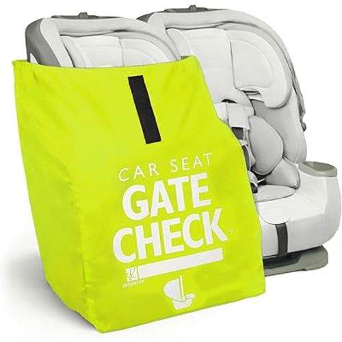 J.L. Childress Gate Check Travel Bag for Car Seats - Car Seat Travel Bag for Airplane, Includes AIRTAG Holder, Fits All Baby Car Infant Carriers & Child Booster Seats - Neon Yellow