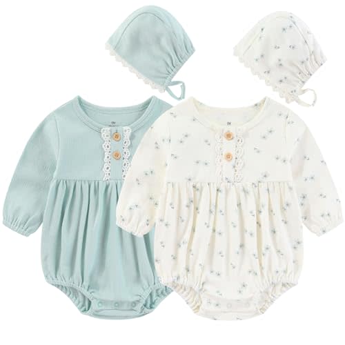 Ruliby Baby Girl Clothes Cotton Bubble Romper Floral Bodysuits Infant Outfit Set
