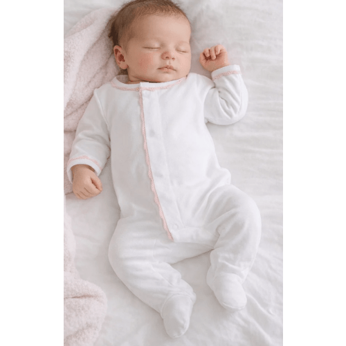 Baby Joy Footie with Pink Crochet Trim