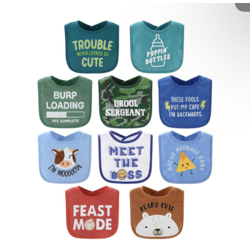 Oh Boy! Baby Boy Terry Bibs Set of 10