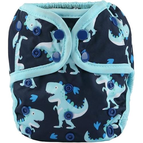 Baby Diaper Cover Nappy One Size 10lbs to 36lbs (Blue Dinosaurs)