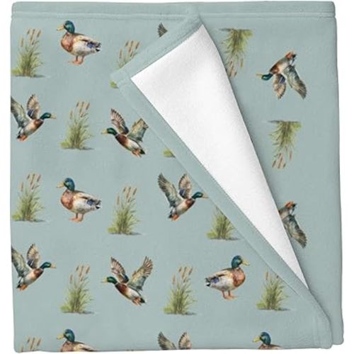 Watercolor Mallard Ducks Baby Blankets for Boys Girls Vintage Hunting Ducks Leaves Soft Cozy Infant Toddler Newborn Receiving Blankets for Crib Stroller 30x40in