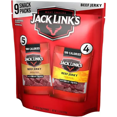 Jack Link's Beef Jerky Variety Pack - Includes Original and Teriyaki Jerky, Bulk Protein Snack Pack, Good Source of Protein, Meat Snacks Made with 100% Beef, Individual Bags - 1.25 Oz (Pack of 9)