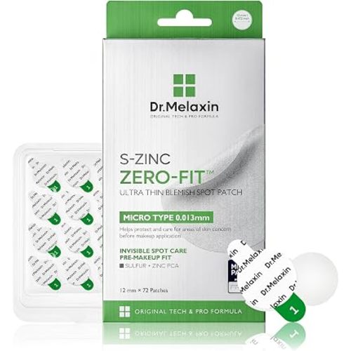 Dr.Melaxin S-ZINC ZERO-FIT Invisible Ultra Thin Pimple Patches for Face, Acne Patches 0.013mm Clear Zit Stickers Under Makeup with Sulfur, Salicylic Acid, AHA & PHA, Korean Skincare, 72 Count