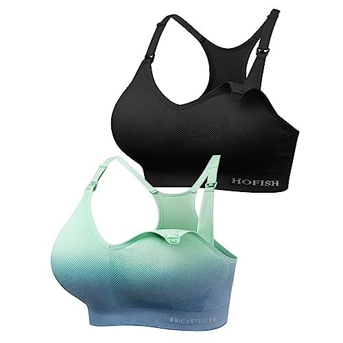 HOFISH Support Nursing Bras for Breastfeeding Medium Impact Maternity & Nursing Sports Bra Seamless Racerback Pregnancy Bra
