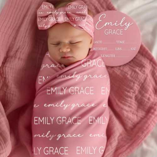 Personalized Baby Swaddle Blanket, Custom Name Swaddle Set For Girl or Boy, Newborn Swaddle, Hospital Coming Home Outfit, Name Announcement