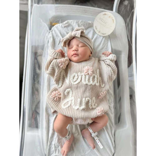 Hand Embroidered Baby Girl Sweater: Personalized Chunky Knit Gift