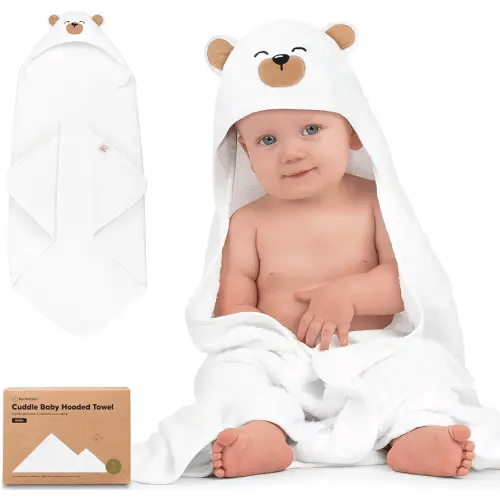 KeaBabies Hooded Baby Towel for Newborn - Viscose Derived from Bamboo Large Baby Bath Towels with Hood for Boys, Girls, Toddler, Extra Absorbent & Soft Newborn Bath Essentials (Grizzly, Petite)