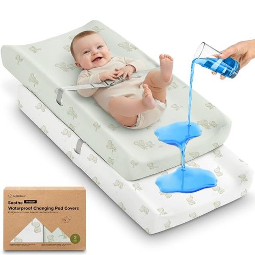 2-Pack Waterproof Changing Pad Covers Boy, Girl – 32x16 Soft Cotton Baby Changing Table Cover, Wipeable Diaper Change Pad Sheets, Contour Baby Diaper Change Mat Liner for Dresser, Nursery (Elly)