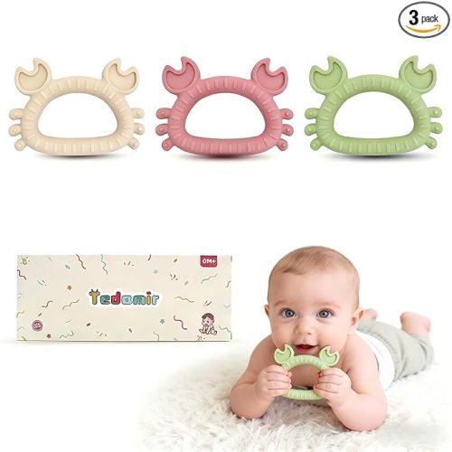 Easter Teething Toys for Newborns 0-3-6Months Food-Grade Silicone BPA-Free Anti-Choking One-Piece Design Soft & Non-Toxic First Teether for Tiny Hands Easy Grip, Gentle Gum Massage, Multi-Color 3-Pack
