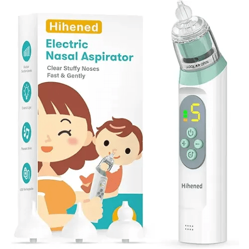 Electric Nasal Aspirator for Baby, Nose Aspirator for Toddlers, Waterproof Baby Nose Sucker, Nose Cleaner with 3 Silicone Tips, Adjustable Suction Level, Music and Light Soothing Function,Green