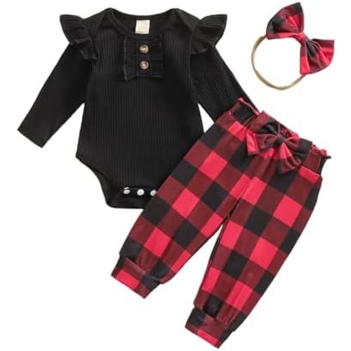 Baby Girls Clothes Ribbed Romper Bodysuit Pants Headband Set Fall Winter Outfits