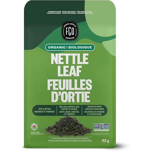 FGO Organic Nettle Leaf Loose Tea, Cut and Sifted, Caffeine Free, 4oz Resealable Bag, Packaging May Vary (Pack of 1)