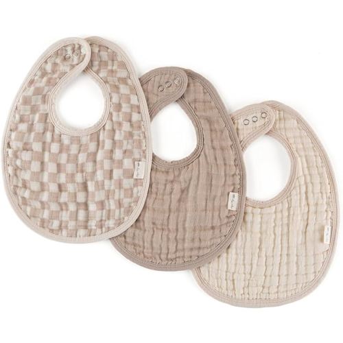 Itzy Ritzy Set of 3 Baby Bibs - Ultra-Soft Adjustable Infant & Toddler Bibs Made of Triple-Layer Cotton Muslin, Ideal for Drooling, Teething, & Eating -3 Stylish, Coordinating Prints (Checkerboard)