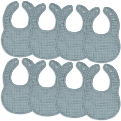 Comfy Cubs Muslin Cotton Baby Bibs, 8 Pack, Adjustable Size with Easy Snaps, Soft and Super Absorbent - Pacific Blue