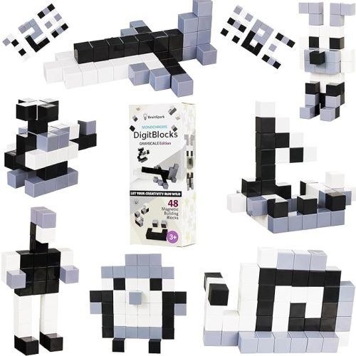 BrainSpark 48PCS Translucent Mulit-Color DigitBlocks Magnetic Building Blocks, Montessori Clear Magnet Cubes for Boys Girls Stacking Block Sets Ages 3-9