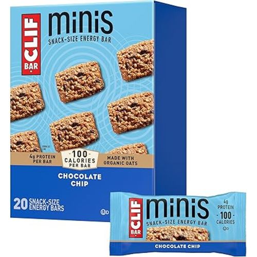 CLIF BAR Minis - Chocolate Chip - Made with Organic Oats - 4g Protein - Non-GMO - Plant Based - Snack-Size Energy Bars - 0.99 oz. (20 Pack)