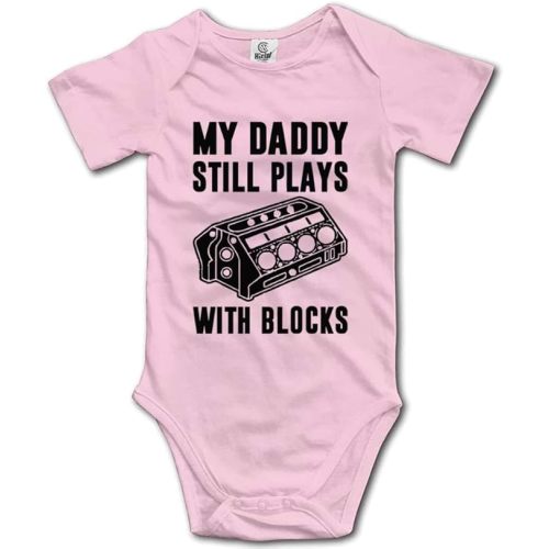 My Daddy Still Plays with Blocks Mechanics Baby Short Sleeve Bodysuit Infant Playsuit, 18-24 Months, Black