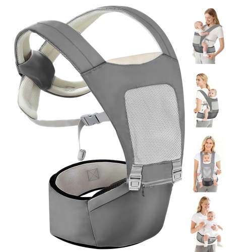 RUPOUN Baby Carrier with Hip Seat, Convertible 4-Position, Lightweight Cool Mesh, Unisex, Gray
