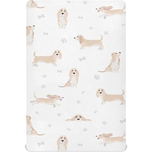 Basset Hound Dog Toddler Baby Sheets for Crib, Neutral Mini Crib Mattress Sheets Fitted, Soft & Breathable 52 * 28 * 9In
