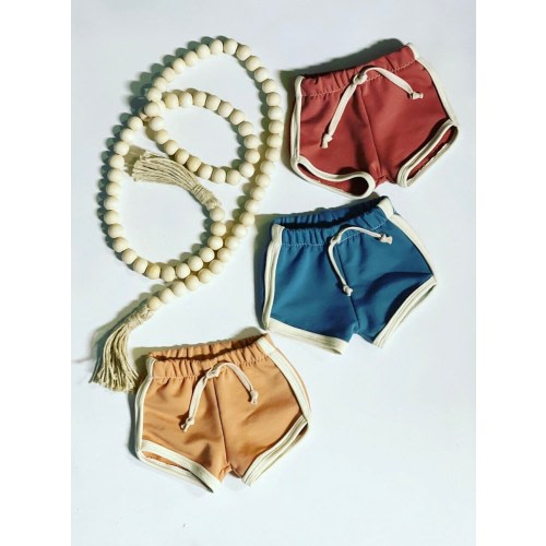 Retro French Terry Baby Track Shorts: Soft Pink, Blue, Peach