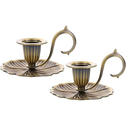 Vintage Candle Holder Detachable Metal Candlestick Holders with Handle Rustproof Taper Candle Holders for Christmas Wedding Home Decor (2, Bronze)