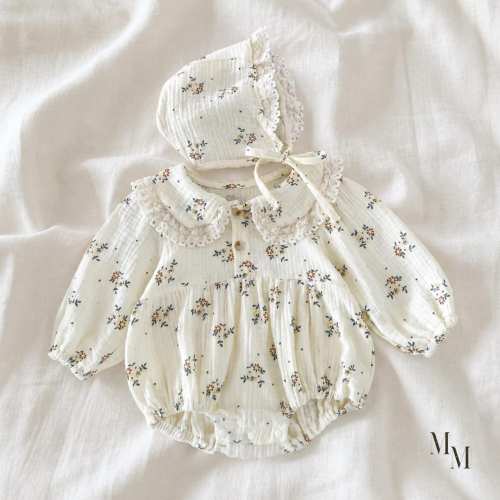 Pure Cotton Baby Romper For Baby Girl Onesie and Bonnet Clothing Set Baby Shower Gift Hamper Cute Clothes Infant Girl Coming Home Outfit Set