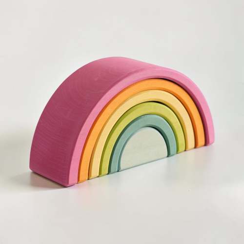 6-Piece Small Stained Basswood (Linden Wood) Rainbow Stacker | Classic Rainbow & Pastel